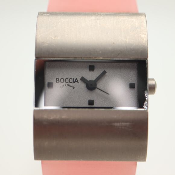 Boccia Titanium Swiss Womens Rectangle 23mm Watch Translucent Pink w New Battery main image 9